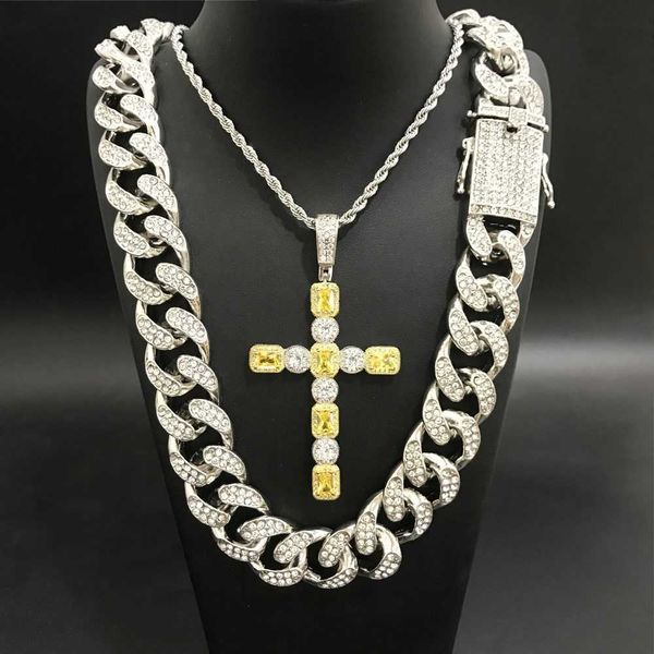 

hip hop men gold color large zircon cross pendant neckalce ice out cuban crystal miami neckalce chain hip hop for men h1022, Silver