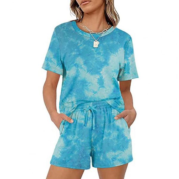 

women's tracksuits summer women short sets plus size casual sleeve o neck t-shirt elastic waist drawstring shorts set loose two piece o, Gray