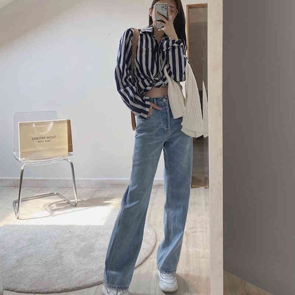 

women's jeans fashion women straight pants high waist casual ntqj, Blue