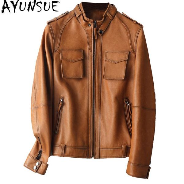 

women's leather & faux ayunsue genuine jacket women real sheepskin coat famale short cool motorcycle clothes woman jaqueta couro femini, Black