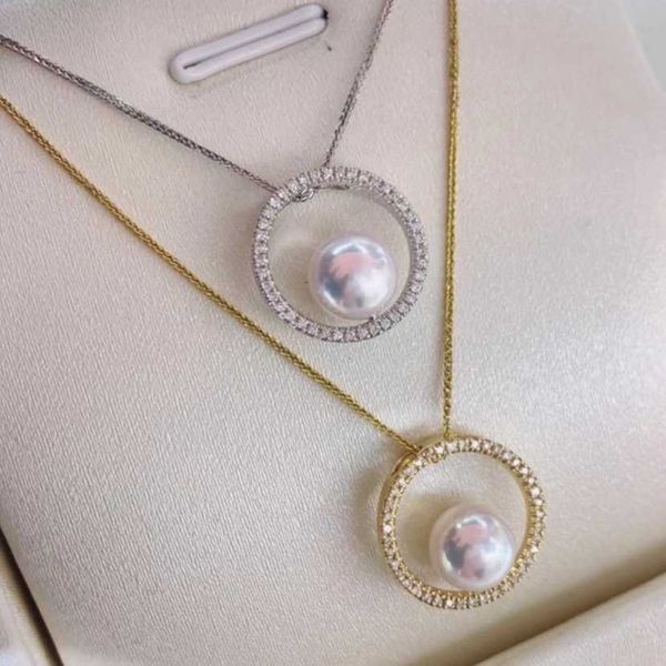 

s925 sier circle inlaid with diamond single pearl necklace, Silver
