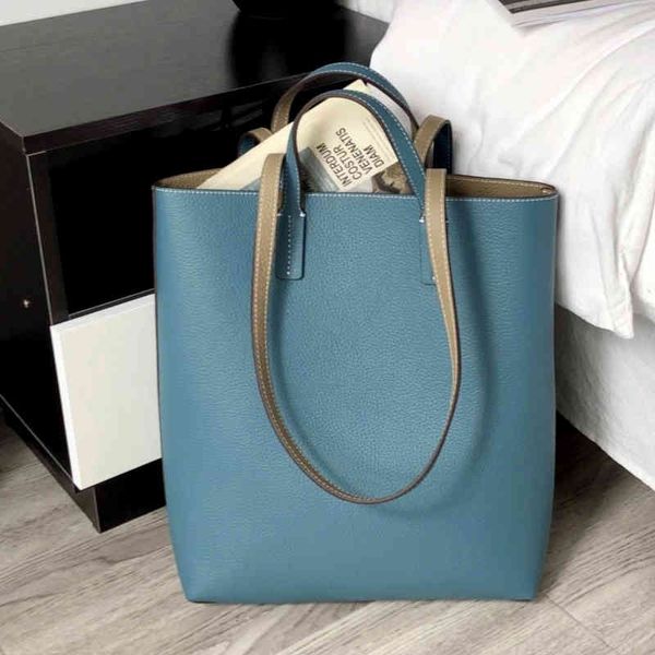 

designer bagsh double-sided leather tote bag vertical first layer cowhide single-shoulder shopping large-capacity fashion 2021 newluxury bag