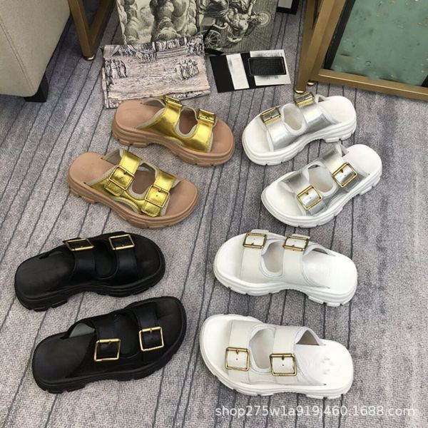 

g square buckle roman father sports sandals women 2021 new muffin thick soled half slippers zlh, Black