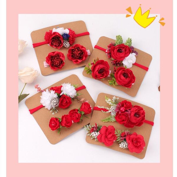 

hair accessories european and american creative christmas simulation flower suit children's headband holiday elastic baby, Slivery;white