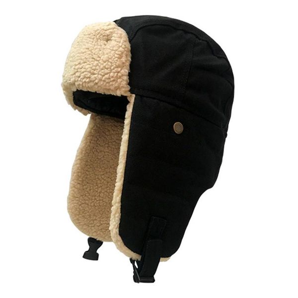 

men women winter cycling skiing snow windproof bomber hats plus velvet thic warm ear protection soft earflap cap ski caps & masks, Black