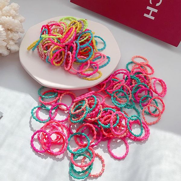 

hair accessories 100 pcs small kid tie head rope girls do not hurt thin rubber band baby thumb color ring holster, Slivery;white