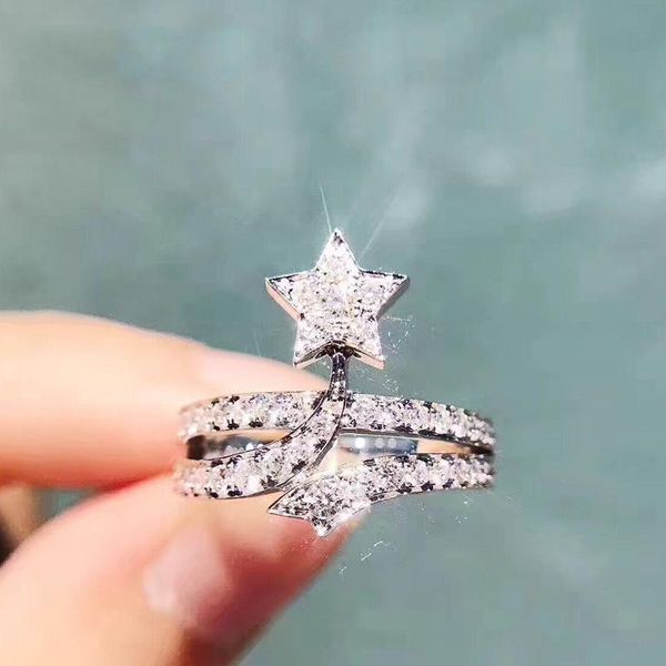 

cute bling star zircon stone silver color rings for women wedding engagement fashion jewelry cluster, Golden;silver