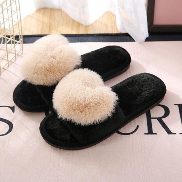 

slippers women cotton warm heart winter shoes indoor thermal home, Black