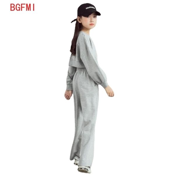 Completi di abbigliamento per ragazze adolescenti Top corto sportivo per adolescenti + Pantaloni larghi larghi 2 pezzi Set 6 8 10 12 14 16 anni Tuta per bambini 211104