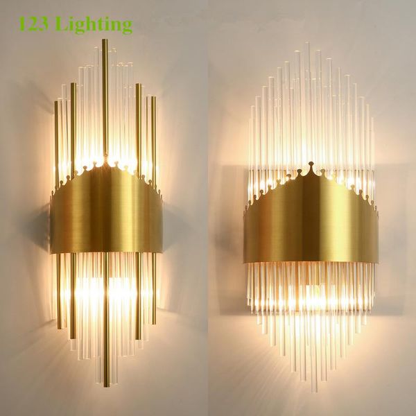 

wall lamp creative gold crown metal lamps parlor el hall aisle sconce e14 led bulb crystal loft decoration lighting 110/220v