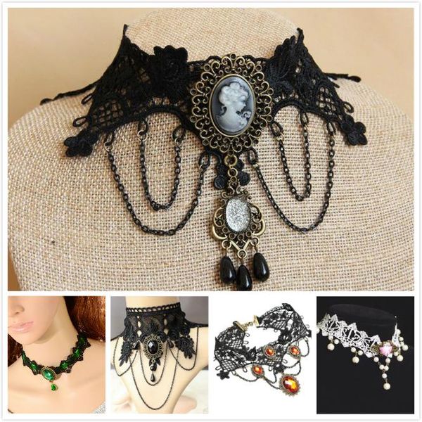 

chokers vintage victorian lolita gothic lace necklace vampire cosplay costume choker halloween cocktail evening party dress jewelry, Golden;silver