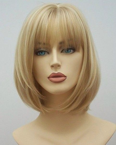 Loira peruca sintética simulação hetereia cabelo humano bobo perucas com franja para mulheres brancas negras zhswh83