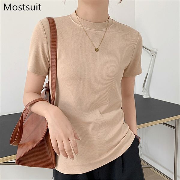 

solid basic short sleeve t shirt women summer o-neck korean casual fashion simple tees t-shirts femme 210514, White