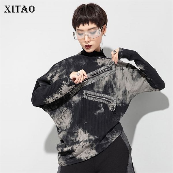 

xitao print pattern t shirt fashion new women irregular pullover full sleeve small fresh casual style tee zy1300 210324, White