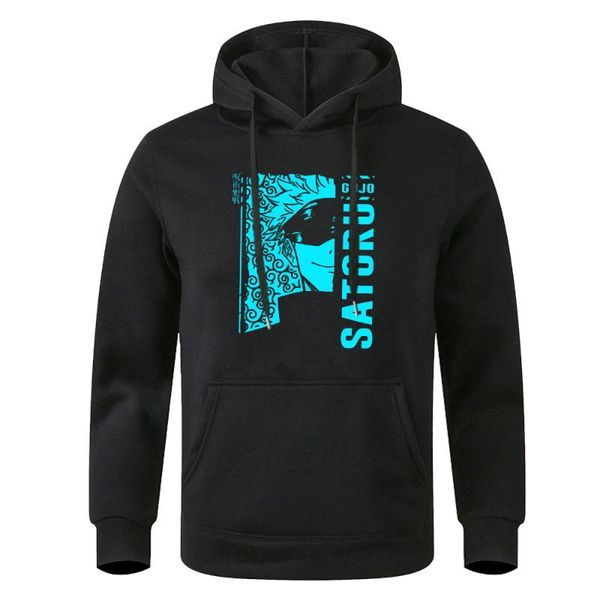 

men's hoodies & sweatshirts jujutsu kaisen gojo satoru print man sweatshirt hooded winter autumn fleece warm streetwear oversized hip h, Black