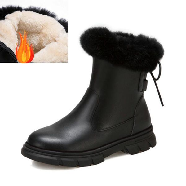 

boots children shoes woman 2021 winter plush warm girl's fashion leather soft antislip ladies size 26-40, Black