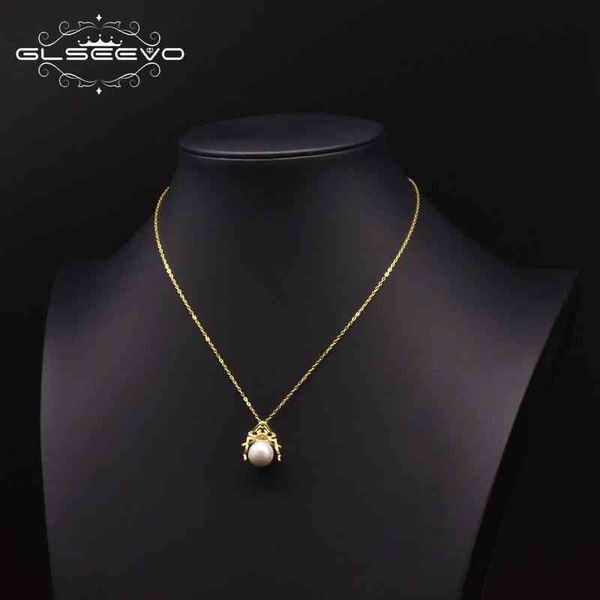 GLSEEVO 925 Sterling Silber Natürliche Süßwasser Perle Spinne Inset Anhänger Halskette Für Frauen Fine Schmuck BIJOUX GN0169