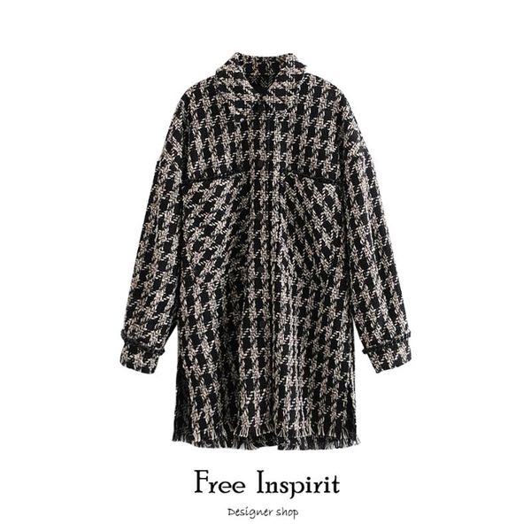 

women's jackets 2021 inspirit arrival winter female plaid coat button pockets turn-down collar loose casual shirts, Black;brown