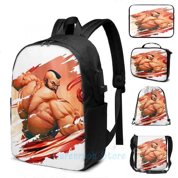 

backpack funny graphic print zangief usb charge men school bags women bag travel laptop