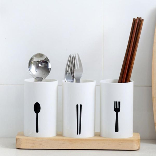 

hooks & rails flatware organizer with wood base cutlery utensil holder spoons forks chopsticks storage rack for kitchen countertop