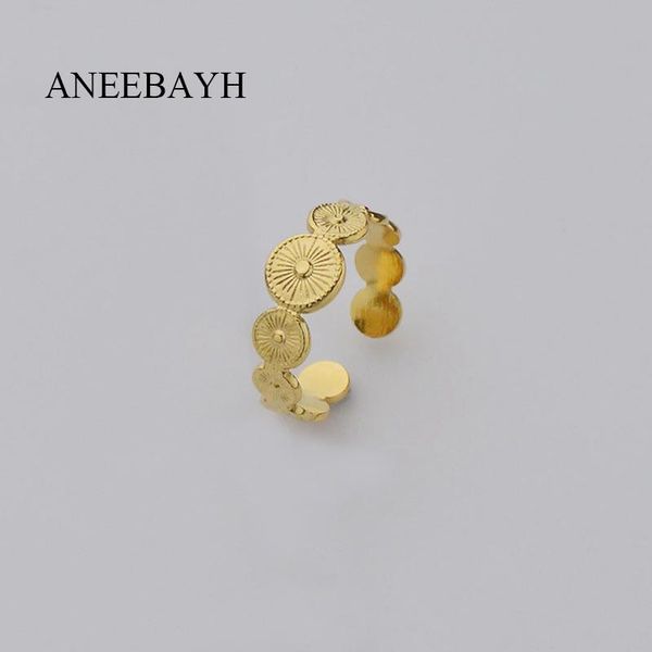 

cluster rings vintage stainless steel sun for women trendy round gold metal finger anniversary gift anillos mujer 2021, Golden;silver