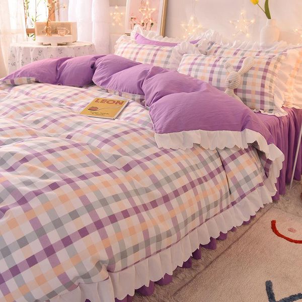 

pure brushed four-piece spring and winter bed sheet quilt cover simple three-piece bedding home textile kit comforters & sets