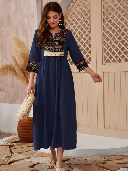 

contrast geo panel smock dress w00j#, Black;gray