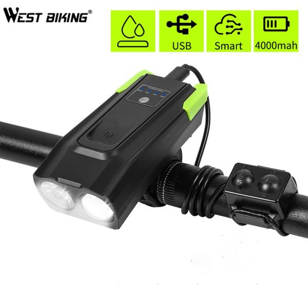 

2000/4000mah smart induction bicycle front light usb rechargeable 800 lumen led bike with horn lamp lights