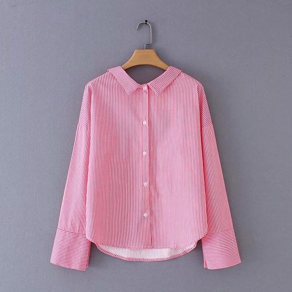 

women's blouses & shirts merodi women sprint autumn casual turn-down collar long sleeve striped oversize elegant ladies loose red chic, White