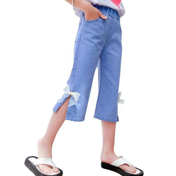 

jeans girl big bow kids for girls summer children casual style children's clothes 6 8 10 12 14, Blue