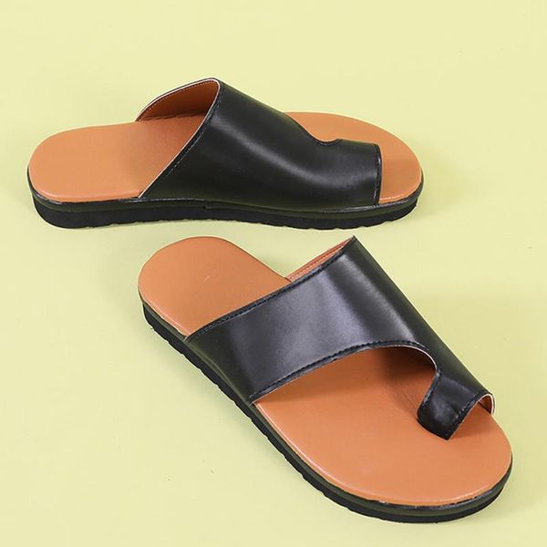 

slippers rimocy summer woman's  color 2021 comfortable non-slip beach flip flops woman fashion ring toe low heels slides 36-43, Black