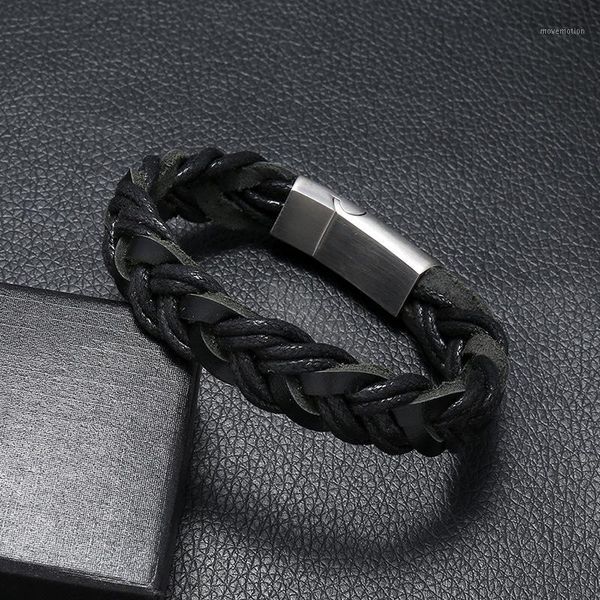 

braided wrap genuine leather bracelets for men women vintage stainless steel magnet buckle wristbands1, Golden;silver