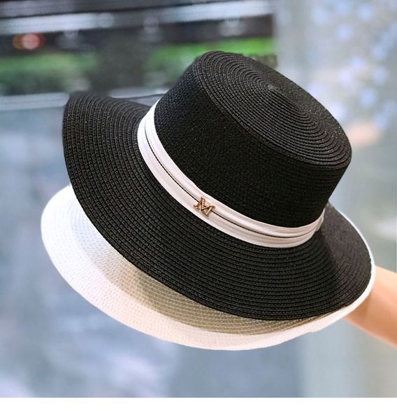 

horizontal line  flat straw hat feale korean letter fashion net red bri, Blue;gray