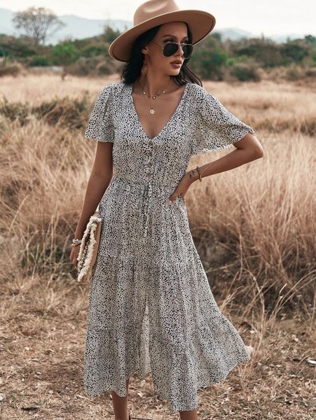 

all over print split hem a-line dress m7e2#, Black;gray