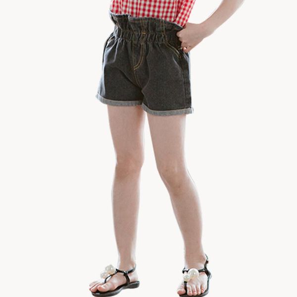 

jeans for girls high waist kids short cuffs solid color summer clothes, Blue