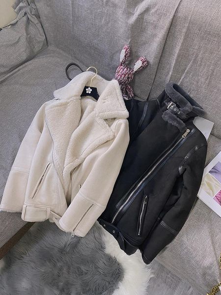 

women's fur & faux motorcycle jacket small autumn and winter 2021 thickened like one-piece fashion, Black