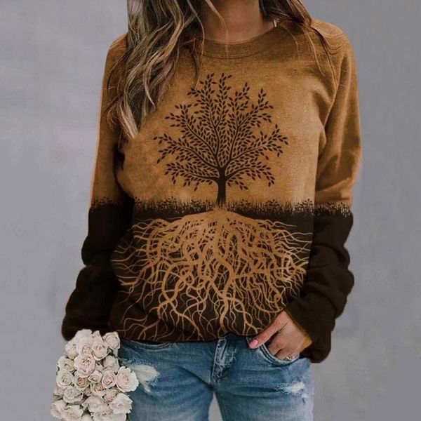 

women's hoodies & sweatshirts autumn ladies loose o neck tree print long sleeve winter clothes women clothing sudaderas mujer, Black