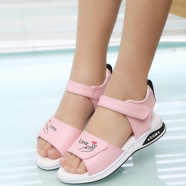 

sandals 2021 korean girl soft bottom princess shoes children flat beach, Black;red