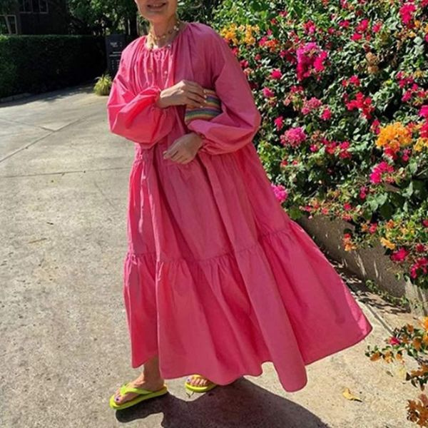 

dress for women solid sundress long sleeve lantern ruffled maxi holiday vestido 2021 vonda robe femme s-5xl casual dresses, Black;gray
