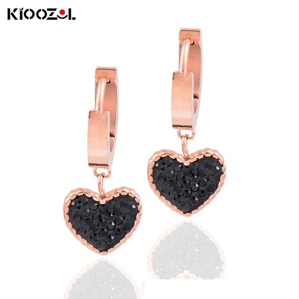 

hoop & huggie kioozol stainless steel black heart pendant earrings rose pink for women jewelry 2021 trend 187 ko2, Golden;silver