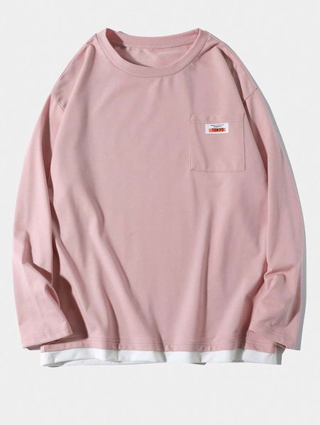 

men pocket letter patched combo tee l5m7#, White;black