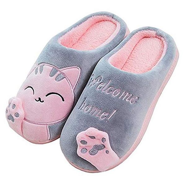 

women winter home slippers cartoon cat shoes non-slip soft warm house indoor bedroom lovers couples, Black