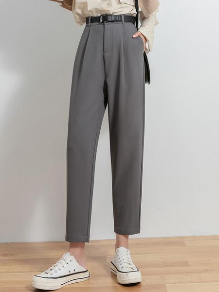 

women's pants & capris women autumn office lady solid high waist chiffon harem trousers fashion casual straight suit ankle-length, Black;white