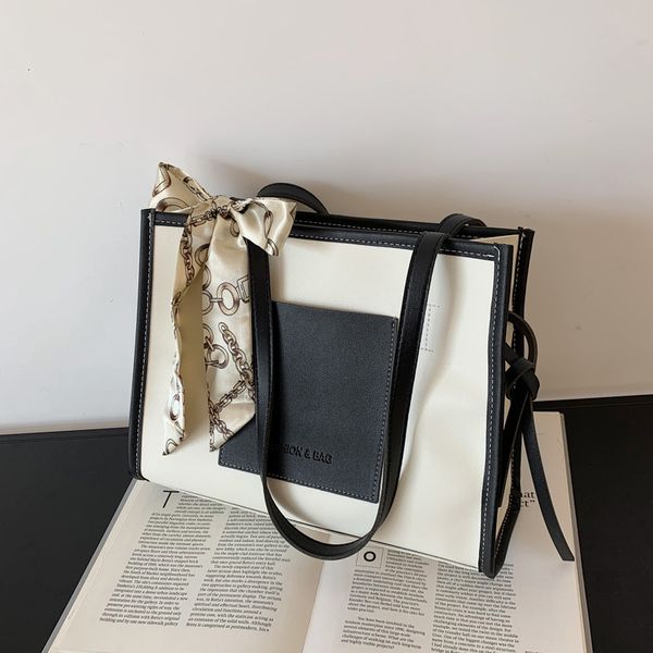 

bag women's 2021 pu tote contrast color simple shopping single shoulder messenger