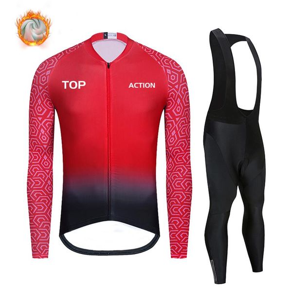 

racing sets action ropa ciclismo warm winter wool fleece jersey men's suit bib pants tights triathlon cycling clothing, Black;blue