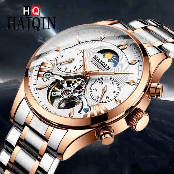 

new haiqin gold men watches fire luxury waterproof 24-hour date mechanical rvs sport relogio masculino, Slivery;brown