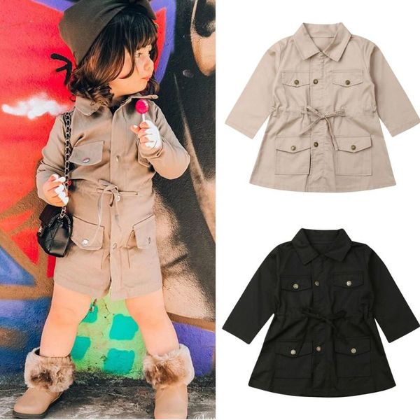

fashion kids baby girls trench coats autumn winter toddler clothes solid single breasted outerwear children windbreaker coat, Blue;gray