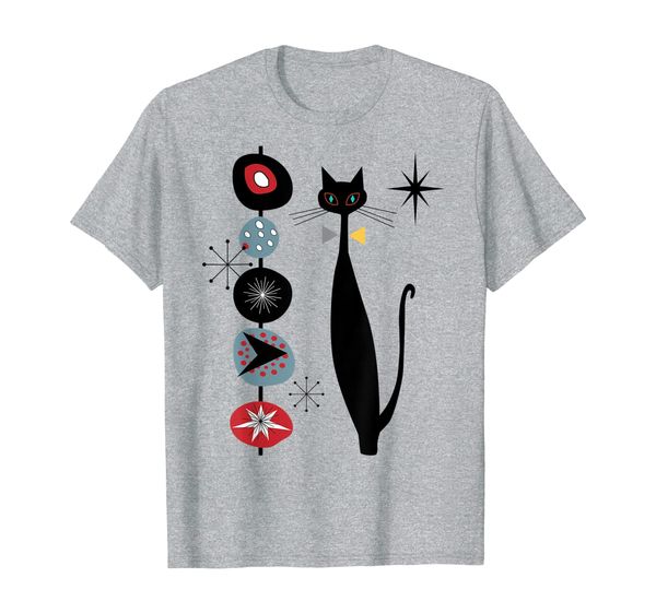 

mid century modern cool cat kabob design t-shirt, White;black