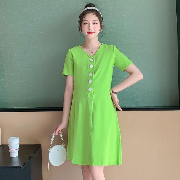 

maternity dresses 403# clothes summer short sleeves green v neck button open loose stylish dress pregnant women mom, White