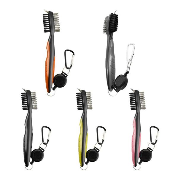 

golf cleaning brush for club with carabiner and retractable zip line groove sharpener cleaner tool training aids
